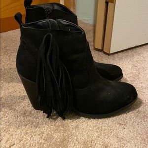 Black booties with fringe on side